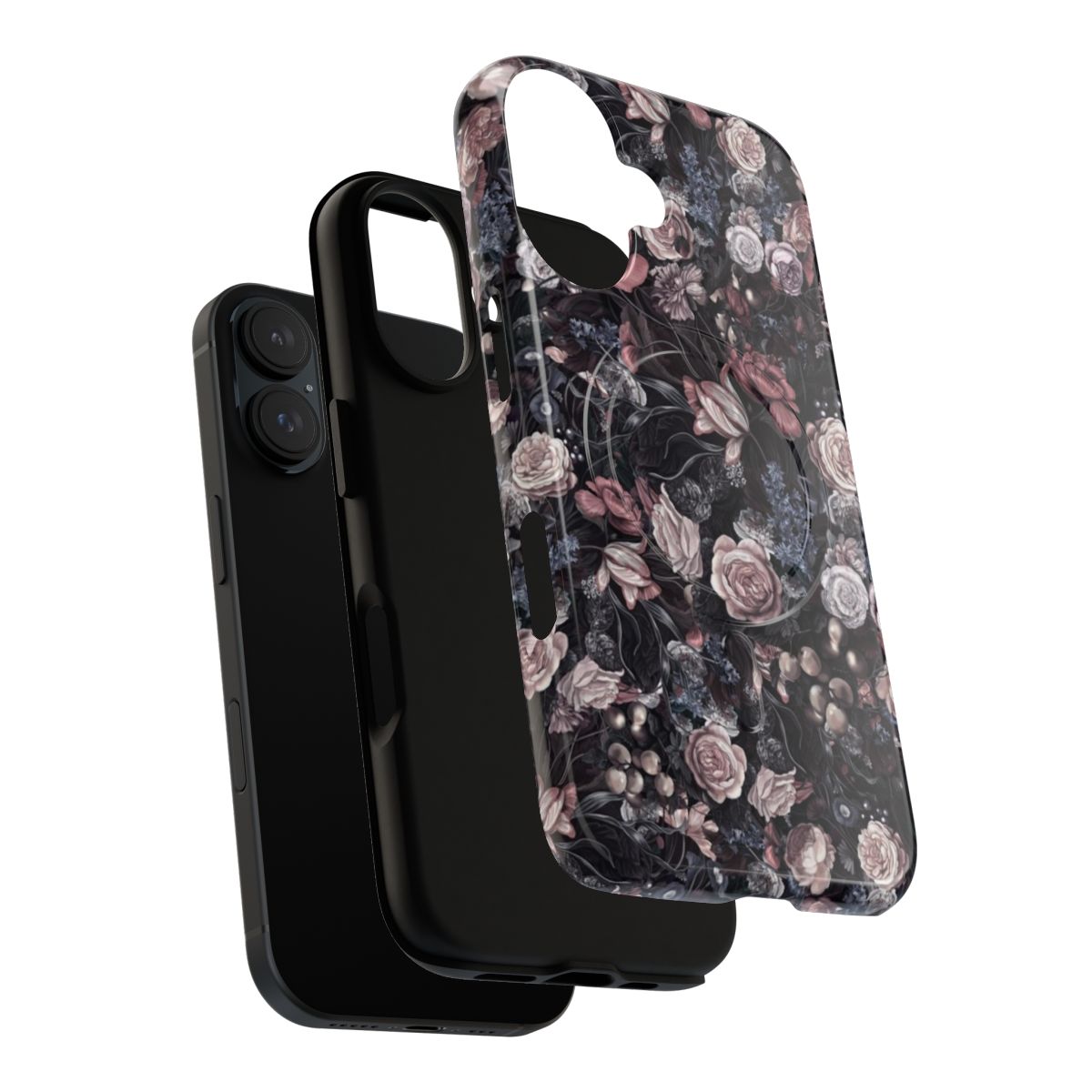 Detailed floral pattern phone case with muted poppy, peony, rose and tulip flowers - Layers