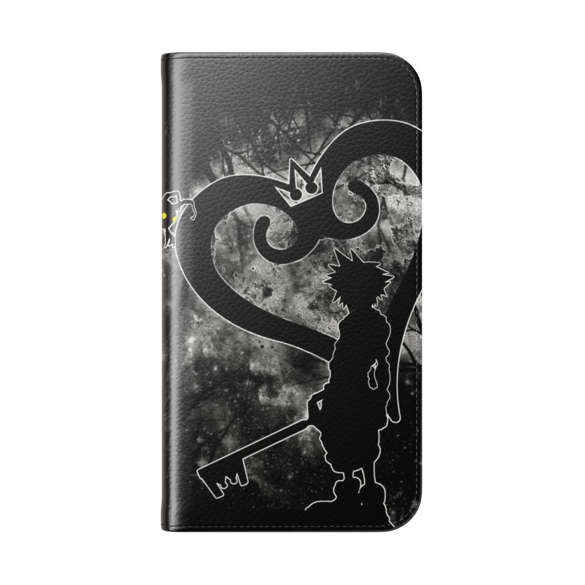 Keyblade-themed flip cover phone case with a fantasy design inspired by the Kingdom Hearts video game series - Folded Back