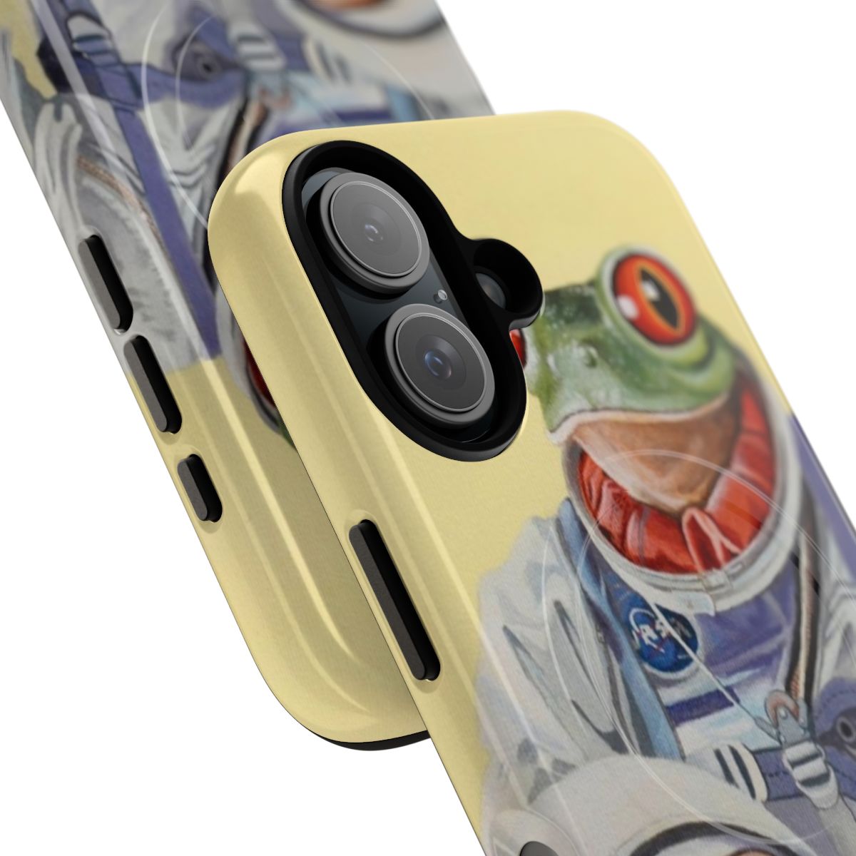 Frog-themed magnetic tough phone case with a futuristic, space-inspired design - Detail