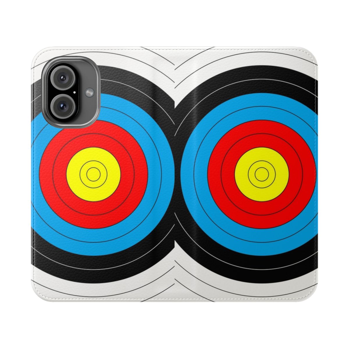 Archery target-themed phone case with flip cover design