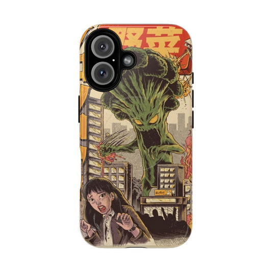 Colorful illustration of a broccoli-inspired monster on a durable phone case