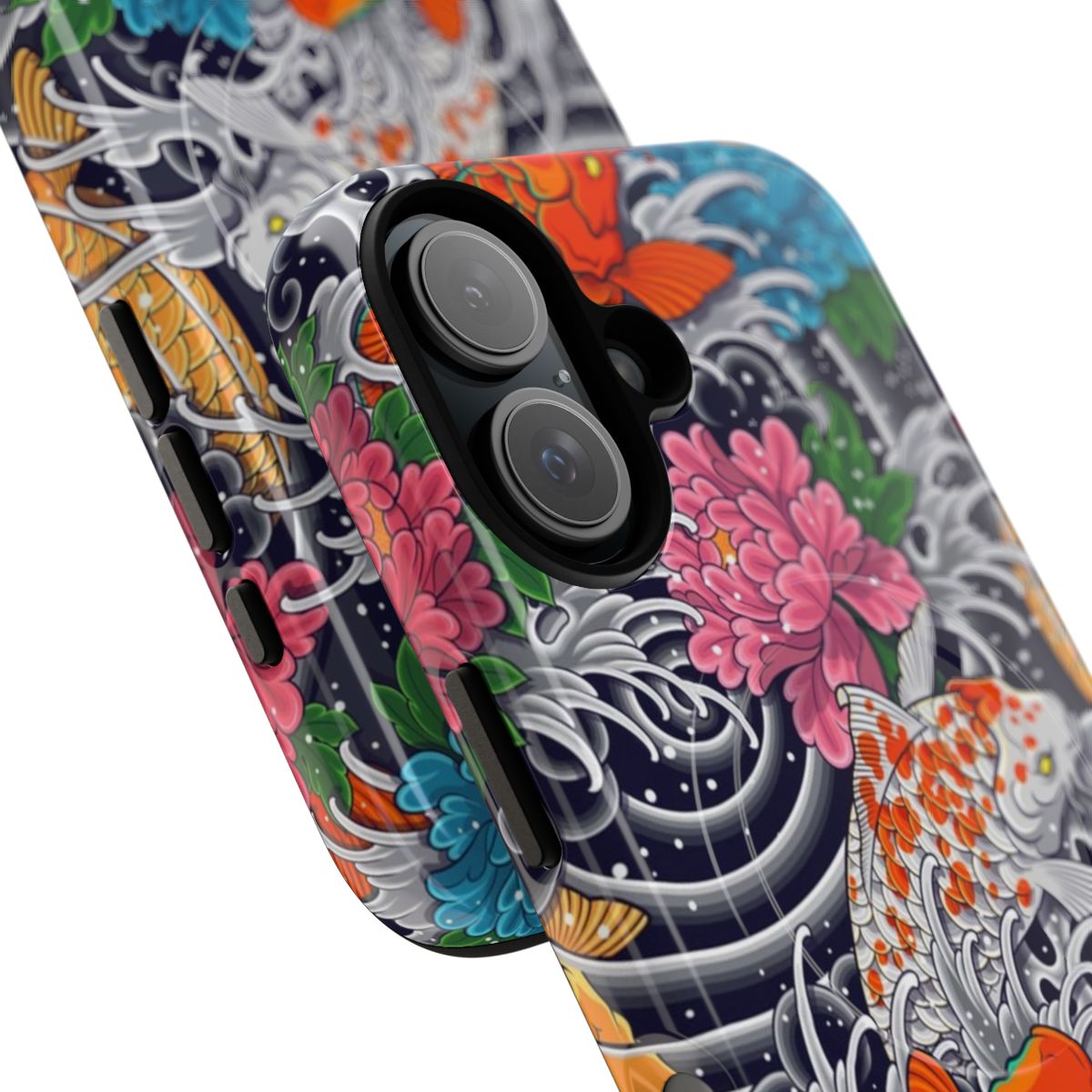 Koi fish and floral pattern magnetic phone case for durable protection - Detail