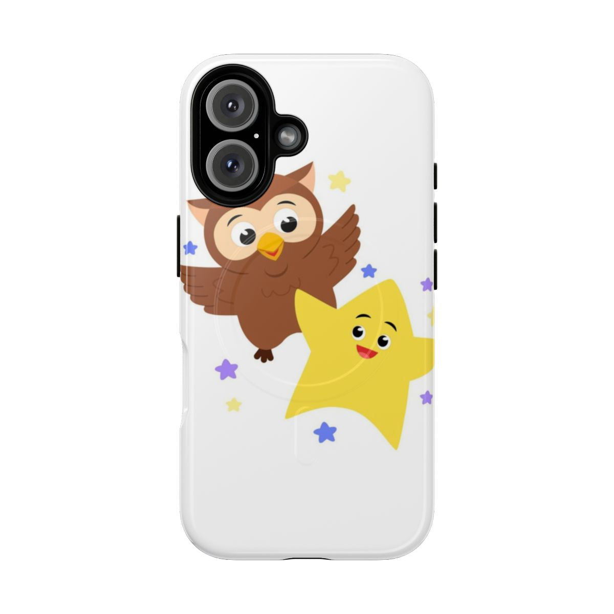 Magnetic protective phone case with a cute owl and star design