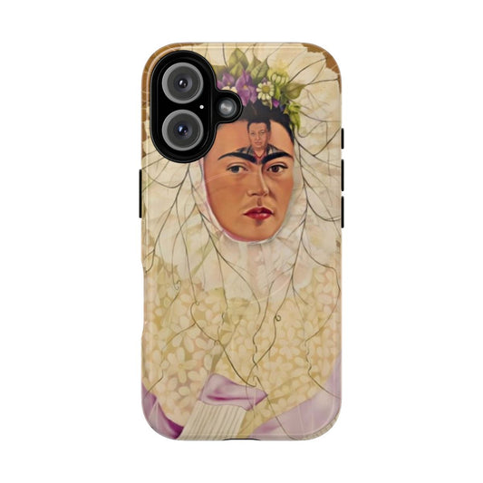 Vibrant floral portrait phone case featuring Frida Kahlo's iconic self-portrait "Self Portrait as a Tehuana"