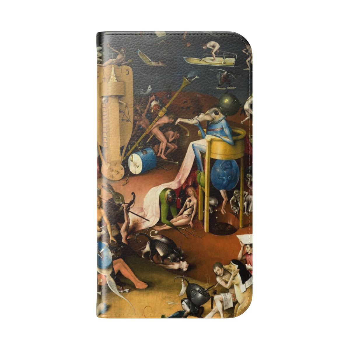 Detailed flip cover phone case featuring the bizarre "Bird King in Hell" artwork from Hieronymus Bosch's masterpiece "The Garden of Earthly Delights" - Folded Back