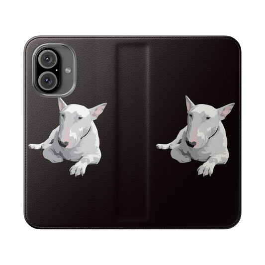 Image of an English Bull Terrier dog breed on a customizable flip cover phone case