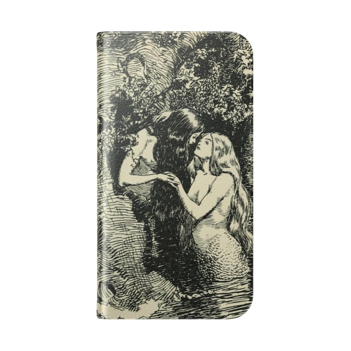 Vintage illustration of a nymph embracing a dryad, printed on a flip phone case. - Folded Back