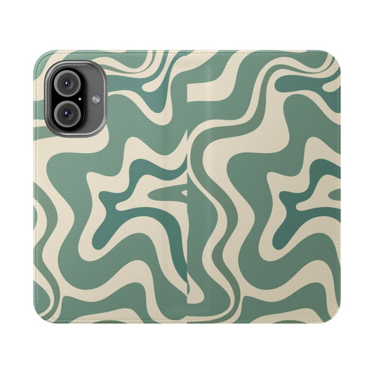 Retro abstract pattern in sage green and cream beige on a flip cover phone case