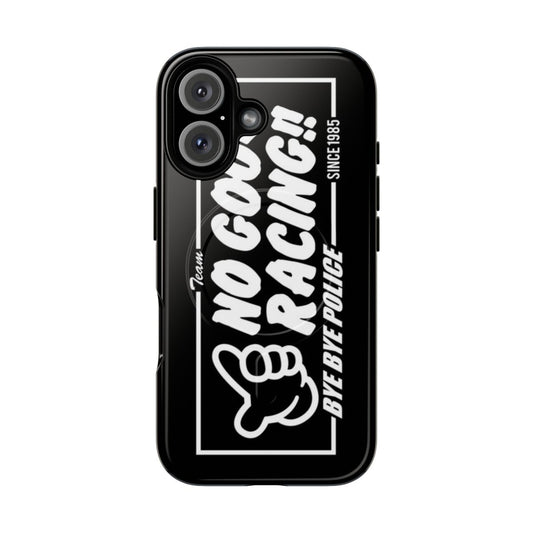 Magnetic tough phone case with racing-inspired design, including JDM, stickerbomb, and performance car graphics