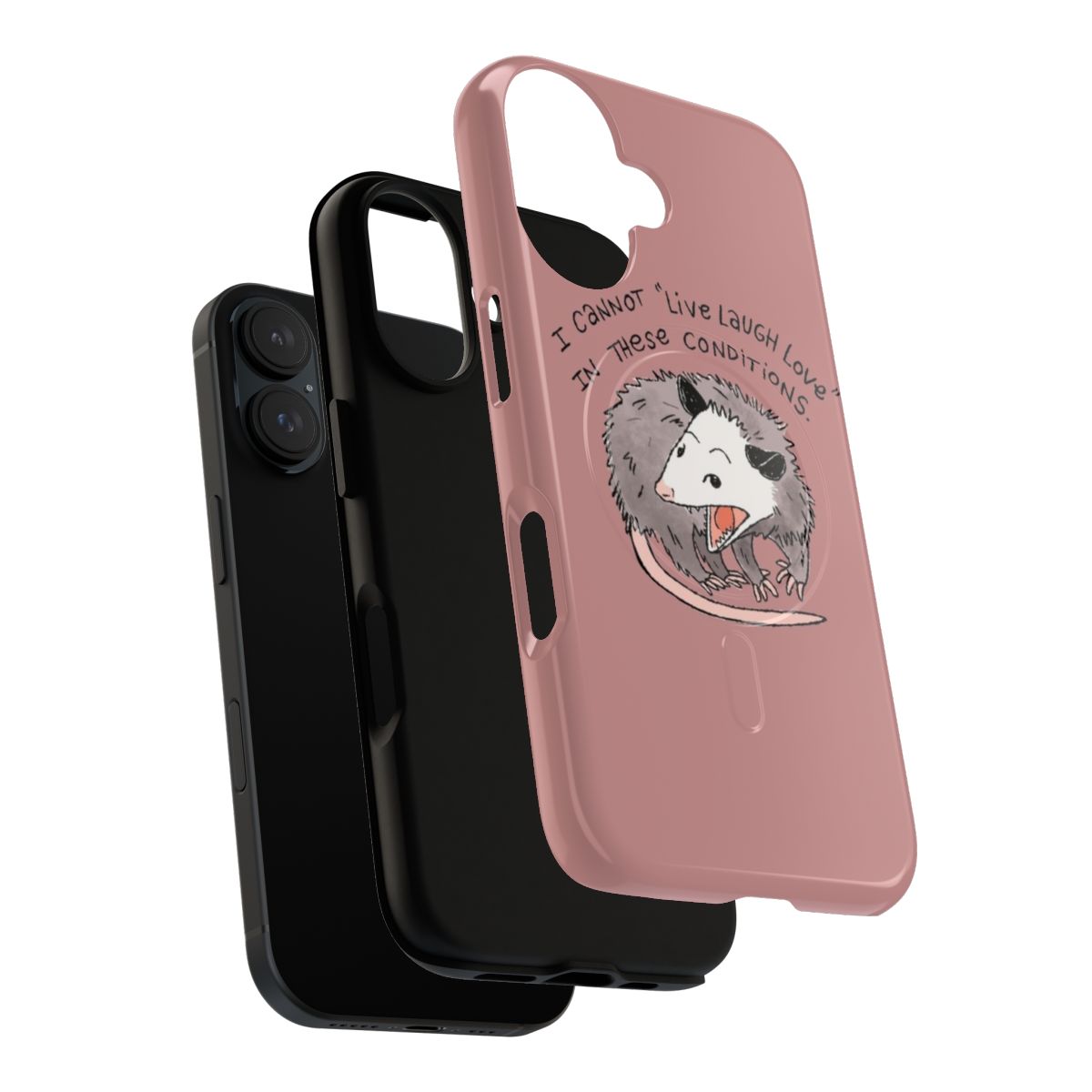 Opossum phone case with a live laugh love design - Layers