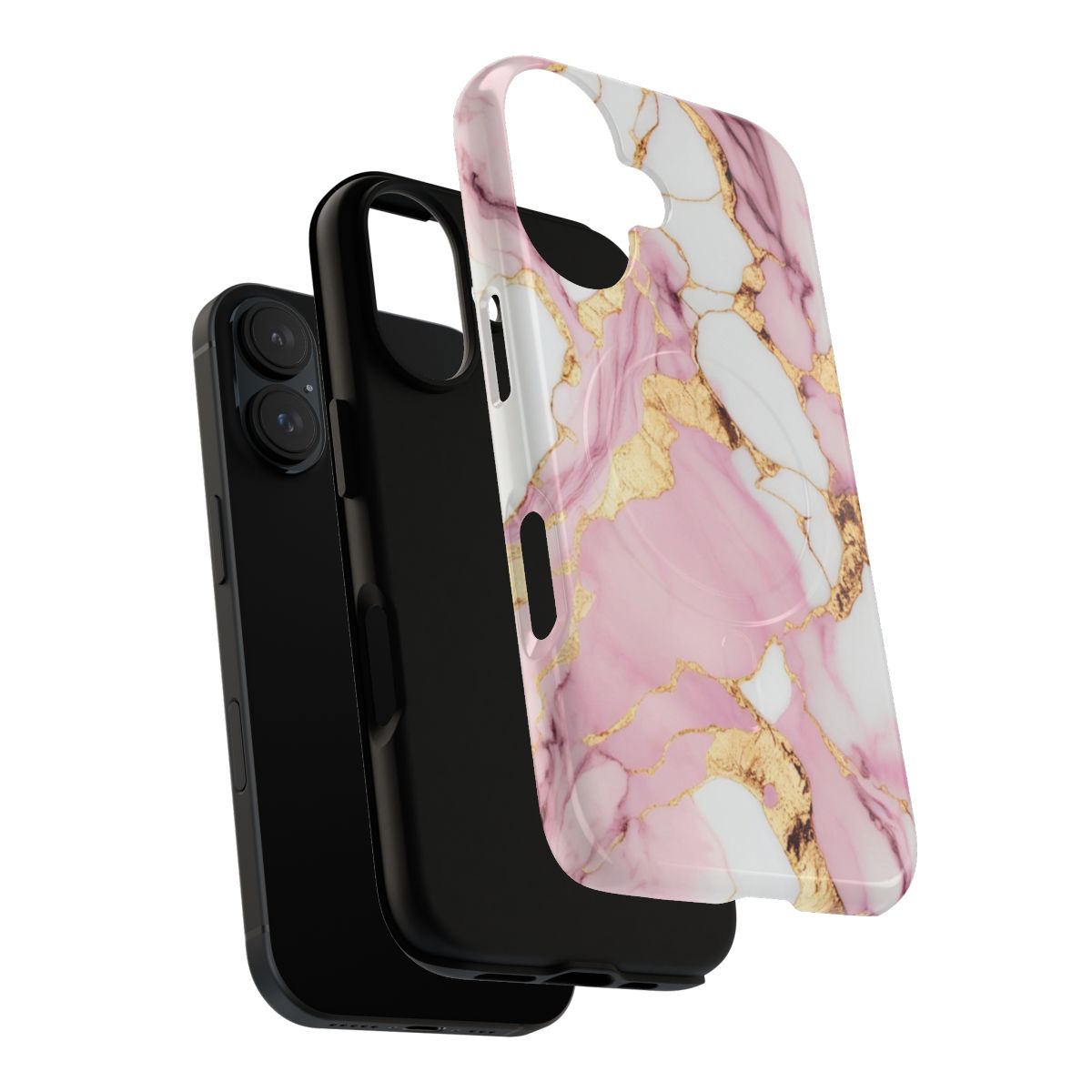 Pink marble phone case with magnetic closure and tough design - Layers