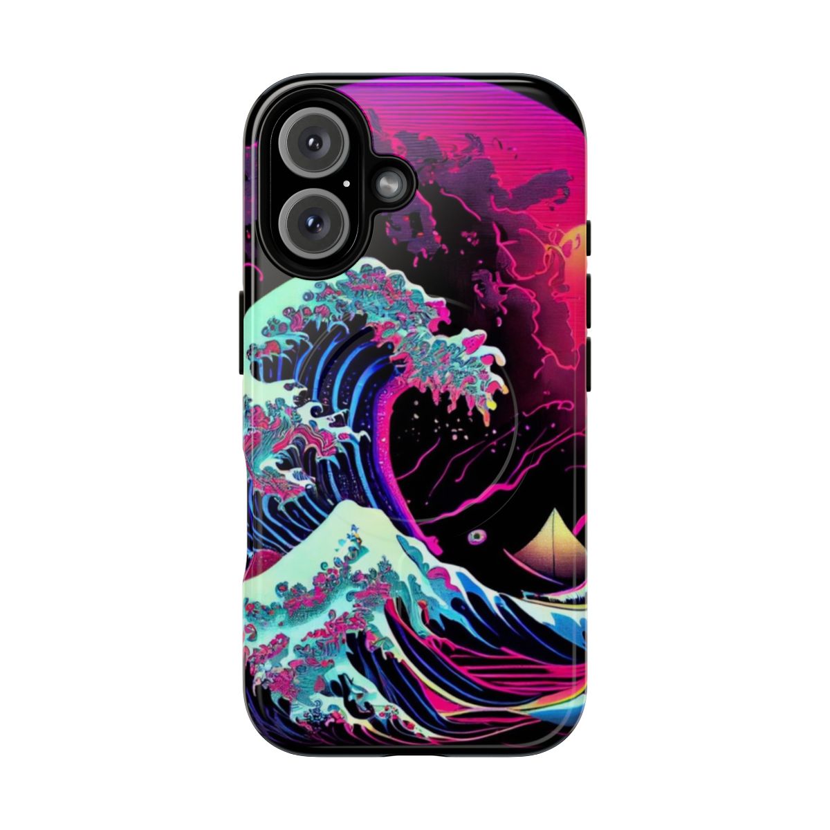 Retro Wave Phone Case with Katsushika Hokusai's 'The Great Wave off Kanagawa' in Synthwave, Vaporwave and Retrowave Styles