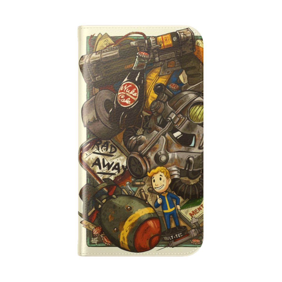 Flip phone case with a post-apocalyptic Wasteland Cache design, suitable for gaming enthusiasts. - Folded Back