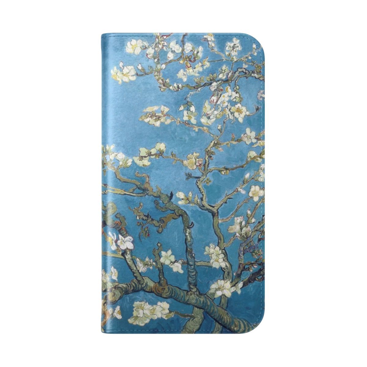 Flip cover phone case with Vincent van Gogh's famous "Branches with Almond Blossom" painting - Folded Back