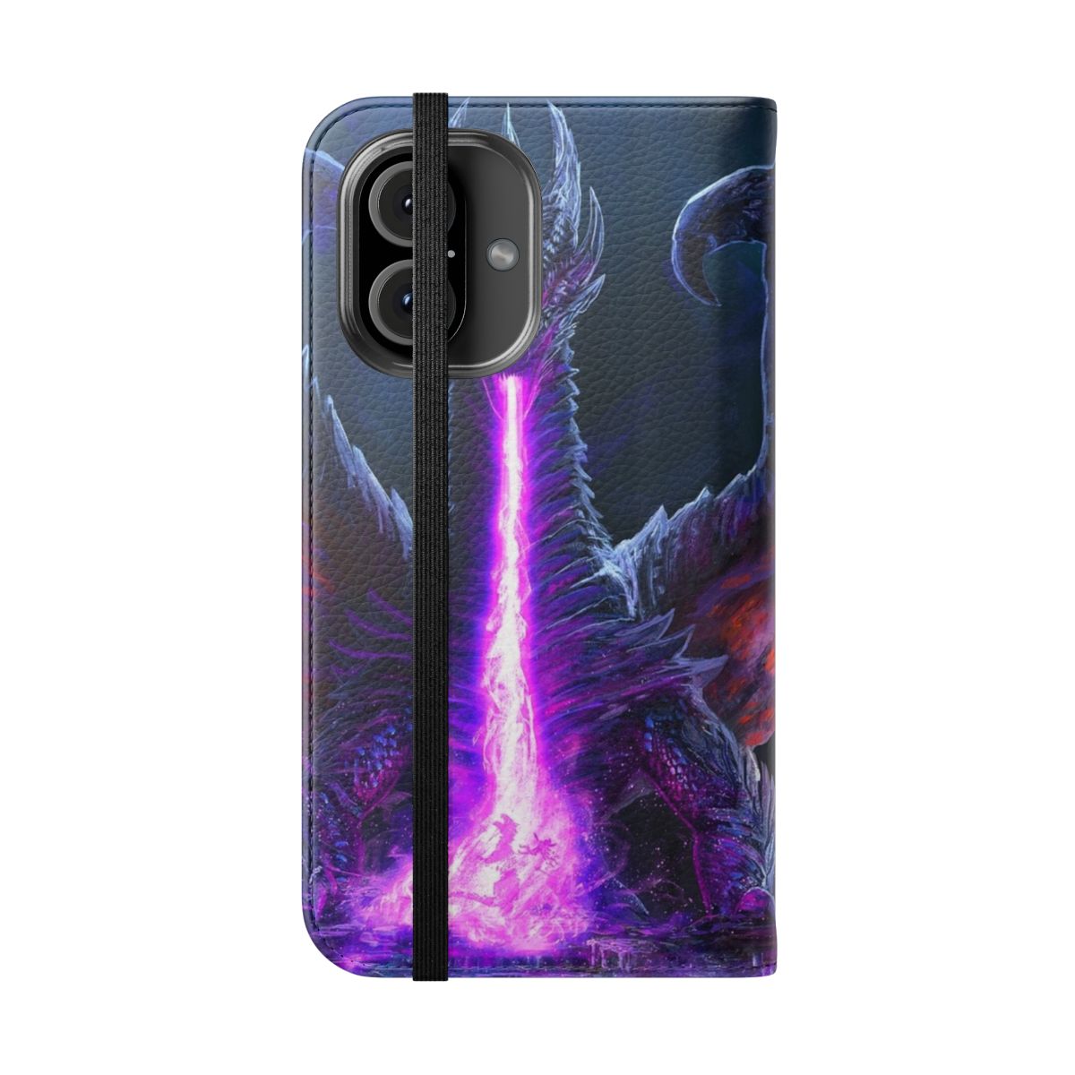 Flaming black dragon fire graphic phone case - Folded Front