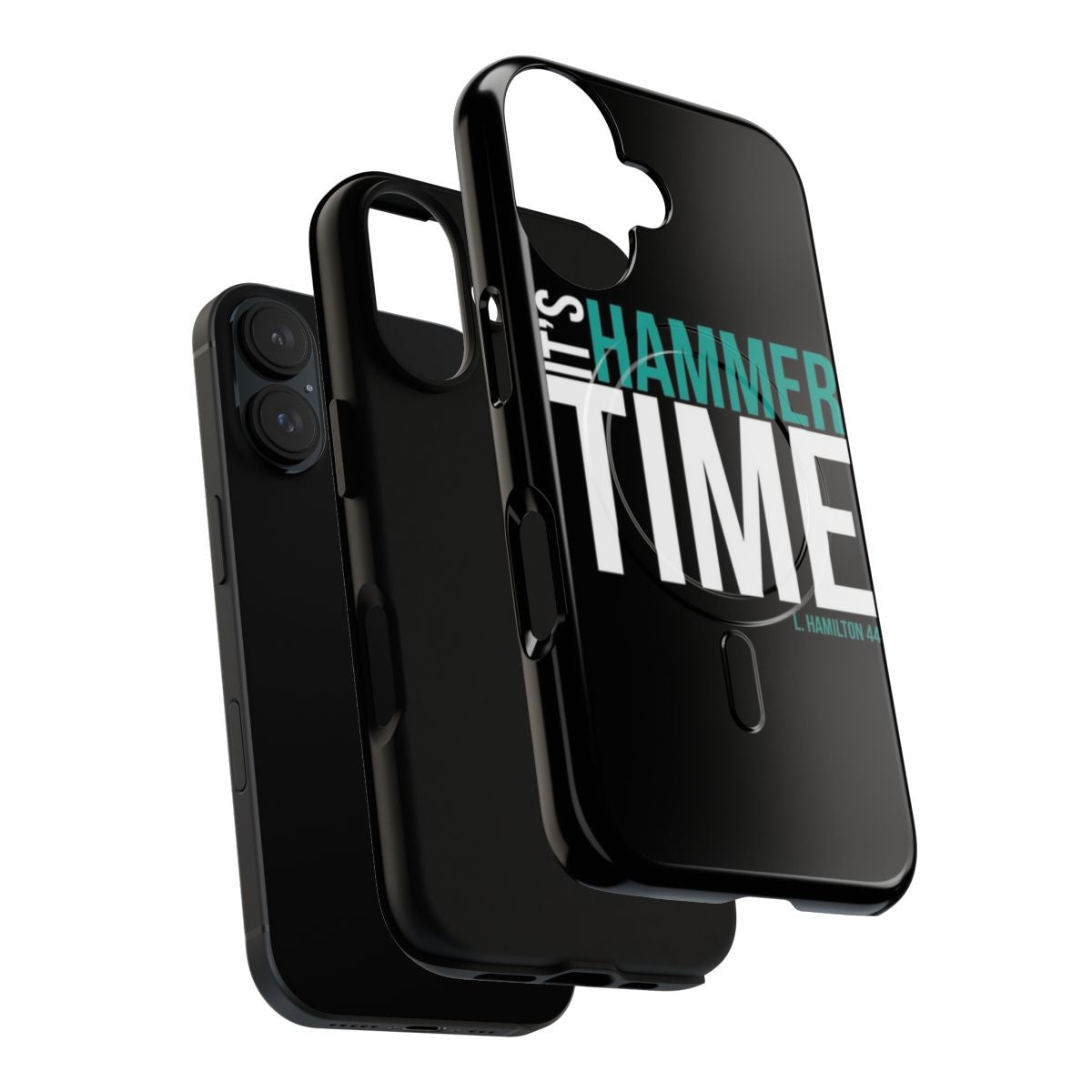 Magnetic tough phone case featuring a Formula 1 design with Lewis Hamilton's name and colors - Layers