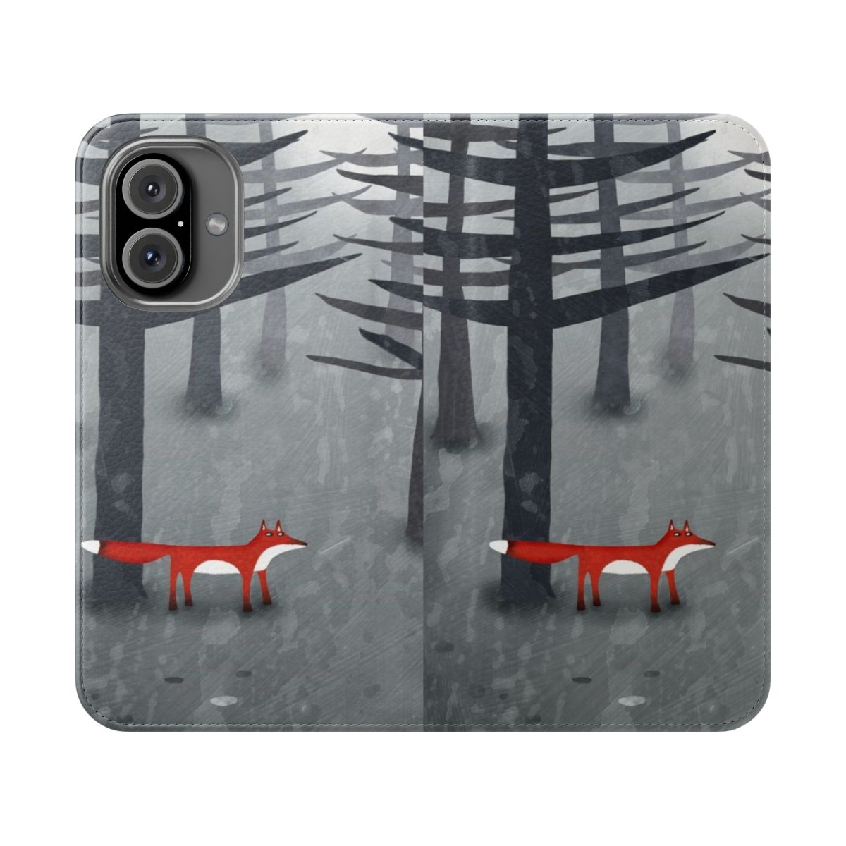 Stylish phone case featuring a beautiful forest landscape and a red fox