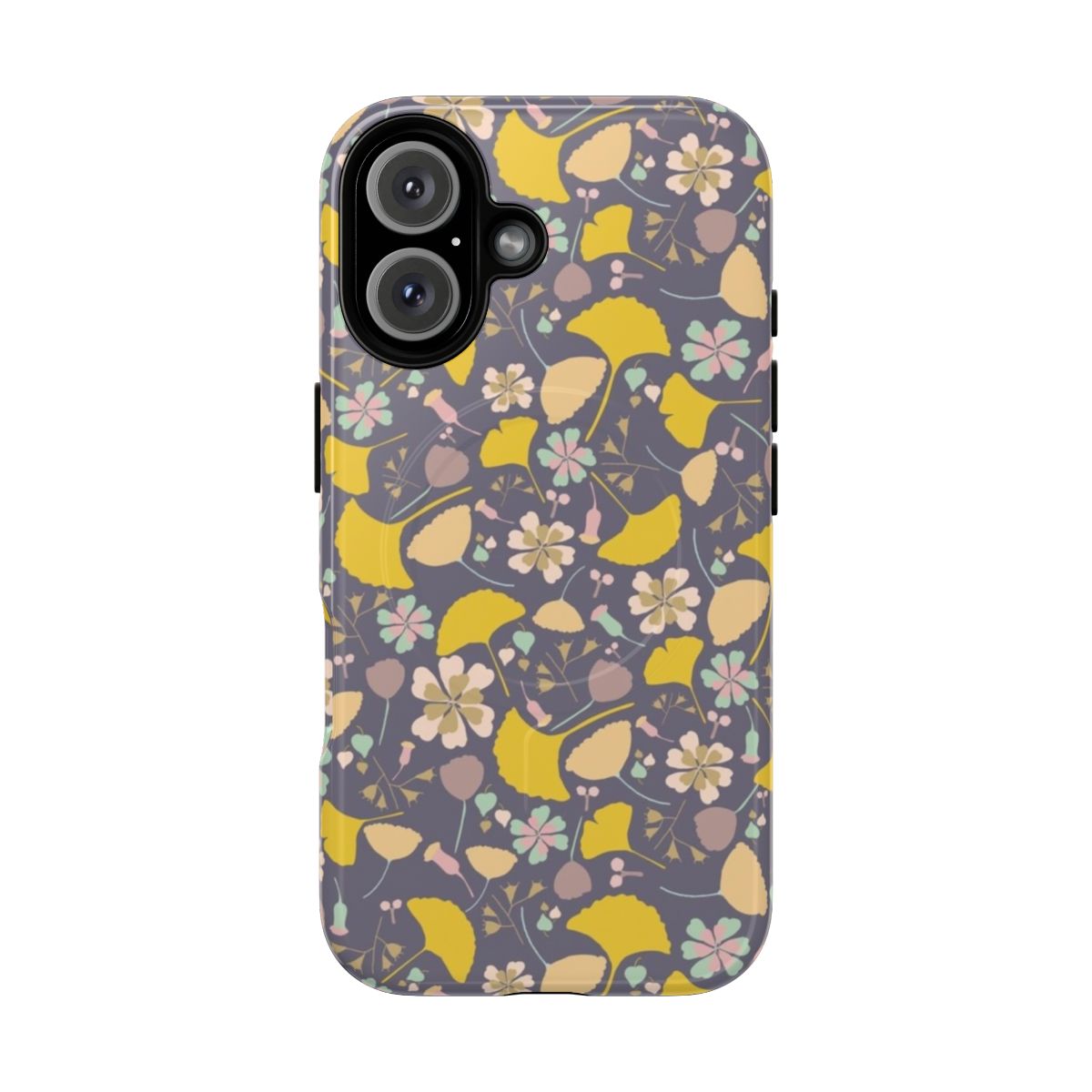 Vibrant ginkgo leaf phone case with a delicate floral pattern