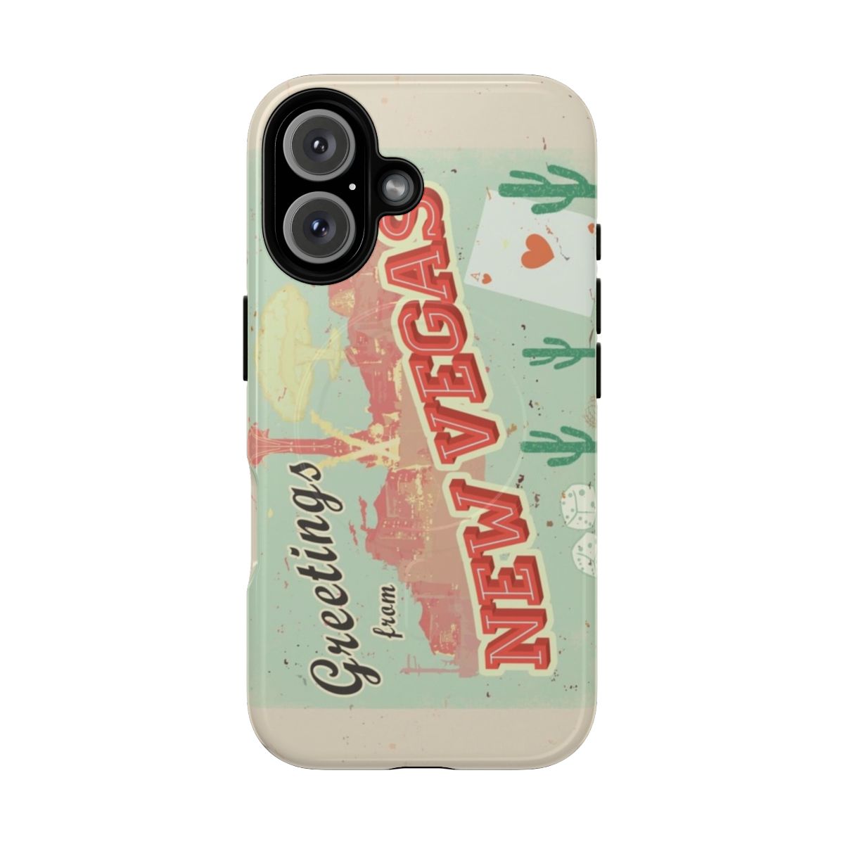 Magnetic Tough Fallout-Inspired Phone Cases featuring a New Vegas postcard design