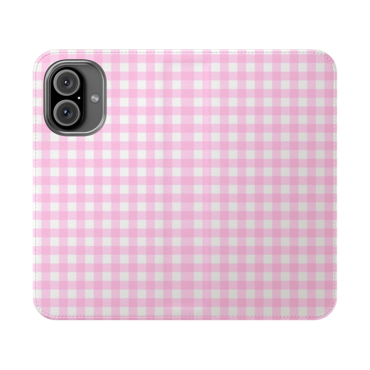 Gingham pattern phone case in soft pastel pink and white colors