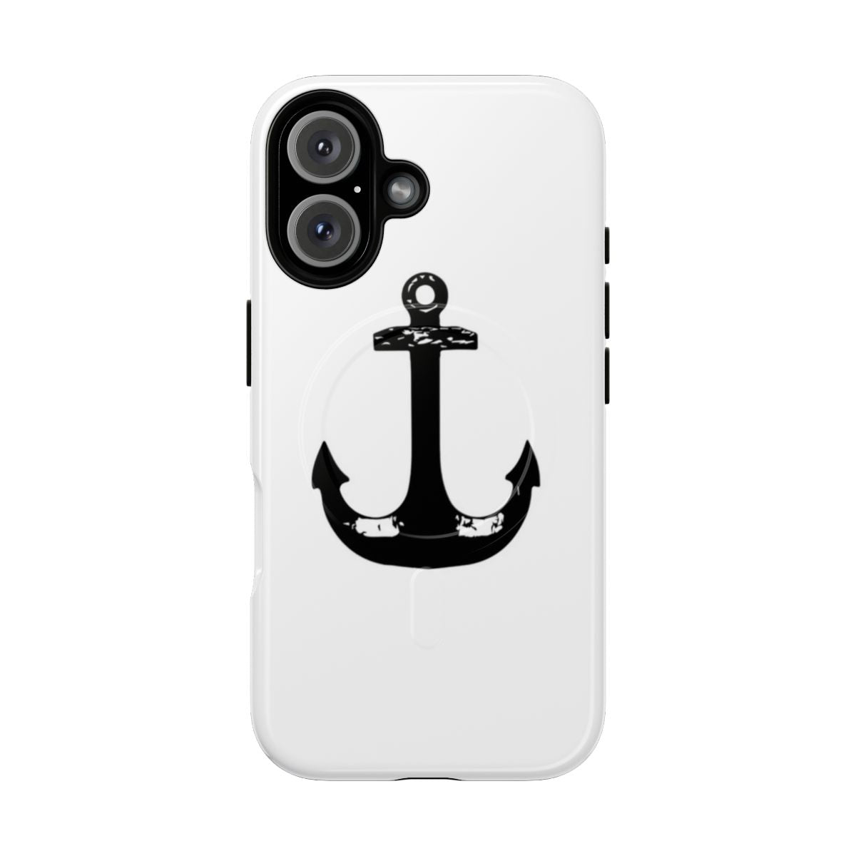 Black and white minimalist anchor silhouette design on a phone case