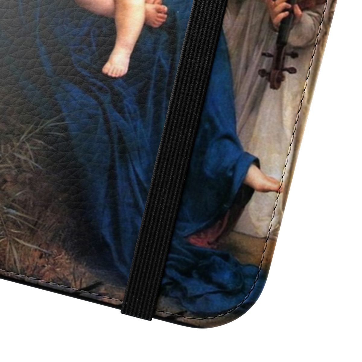 Catholic religious art image of Virgin Mary and Infant Jesus on a flip phone case - Close Up