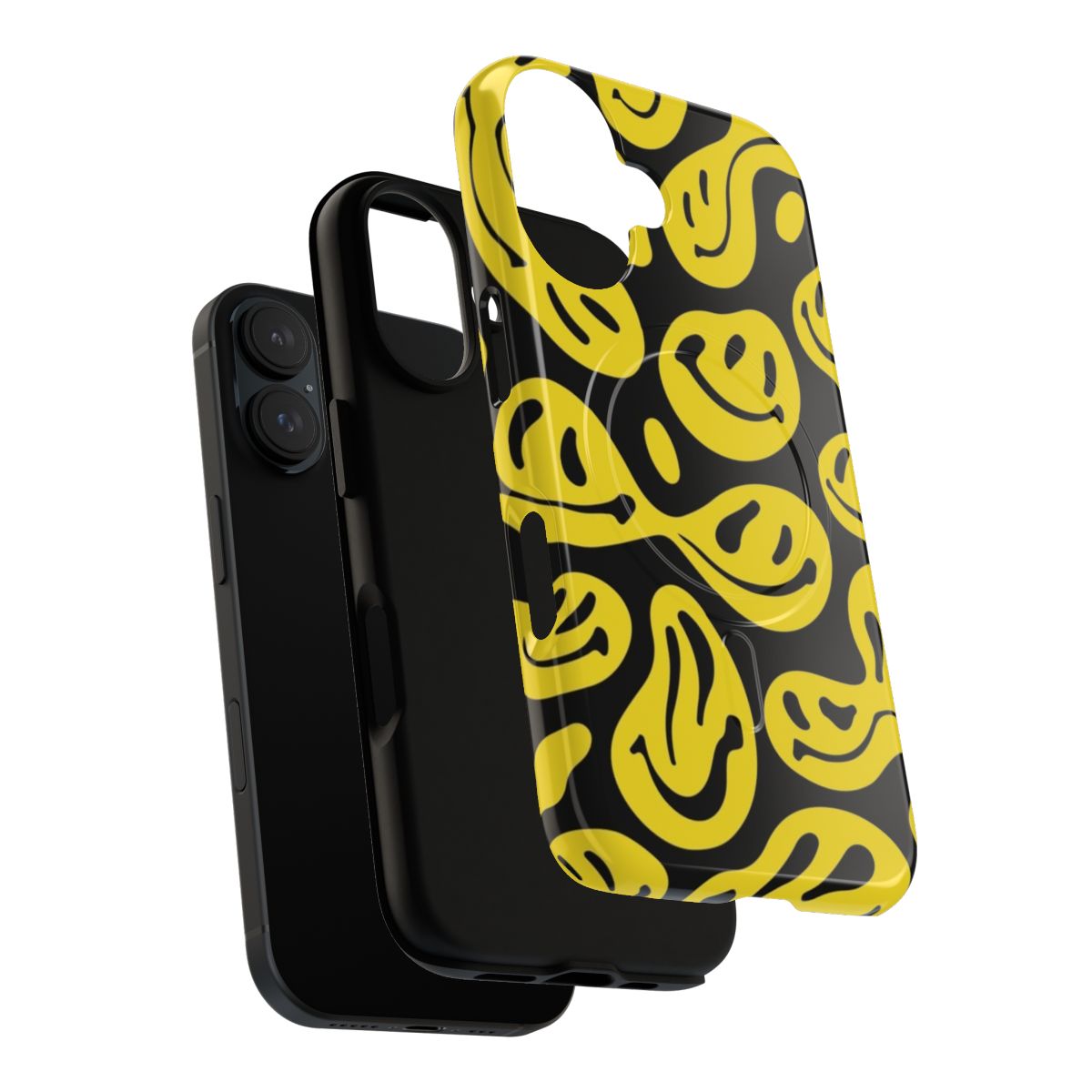 Vibrant, trippy melting smiley design on a magnetic phone case - Layers