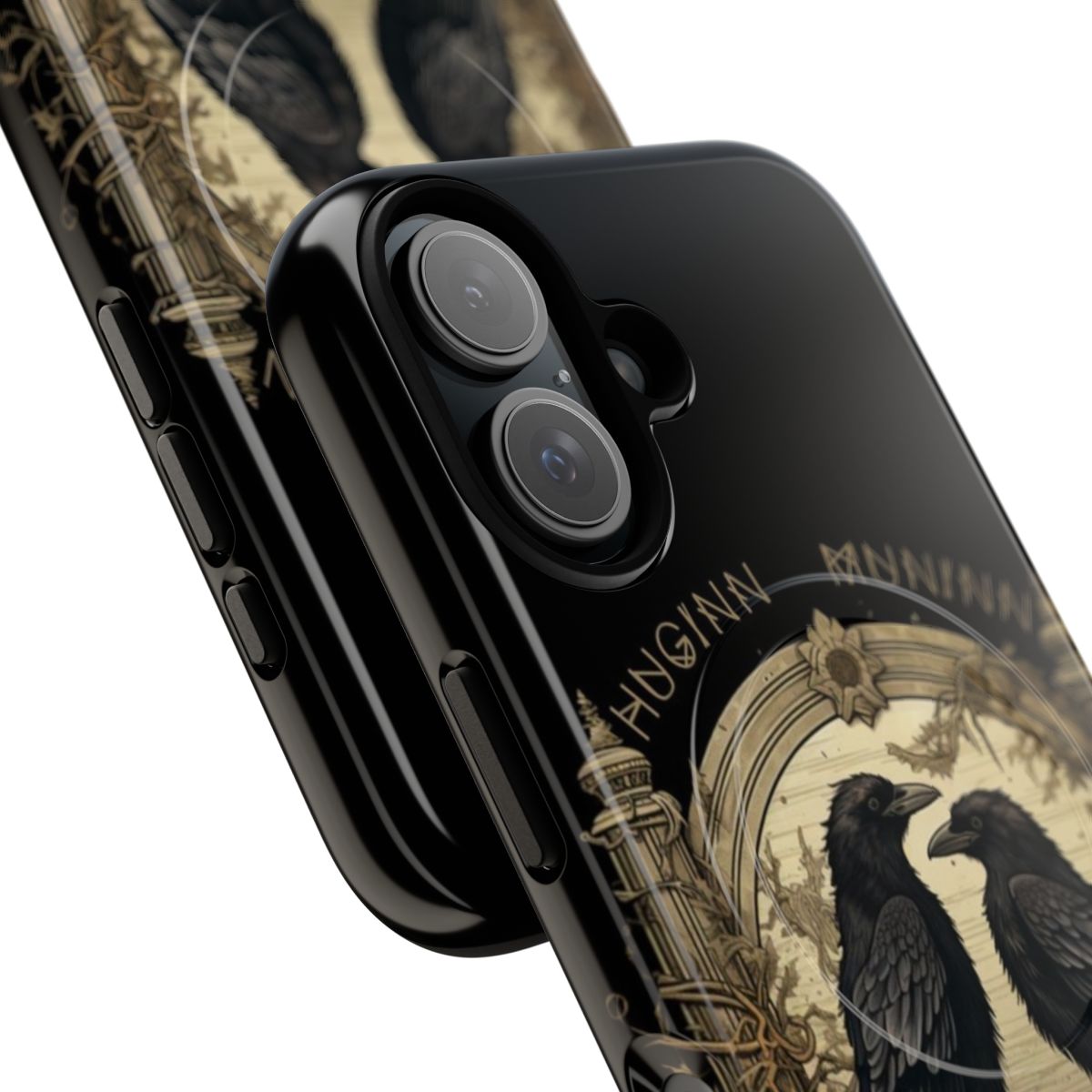 Odin's Ravens Huginn and Muninn from Norse Mythology depicted on a durable phone case - Detail