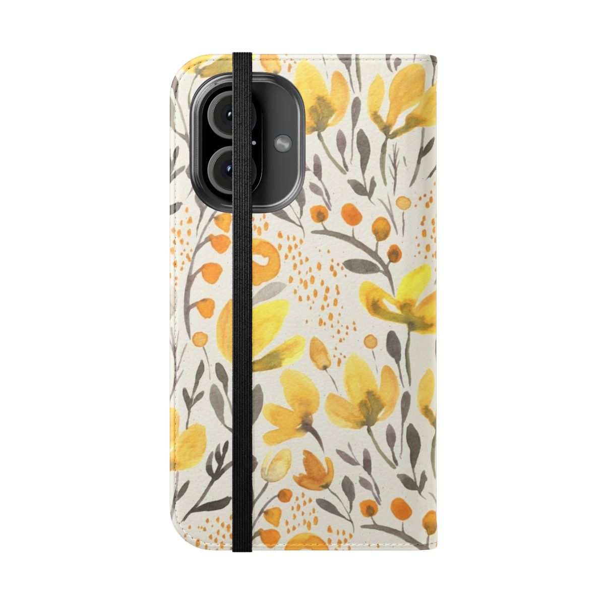 Vibrant yellow floral and botanical watercolor pattern phone case - Folded Front