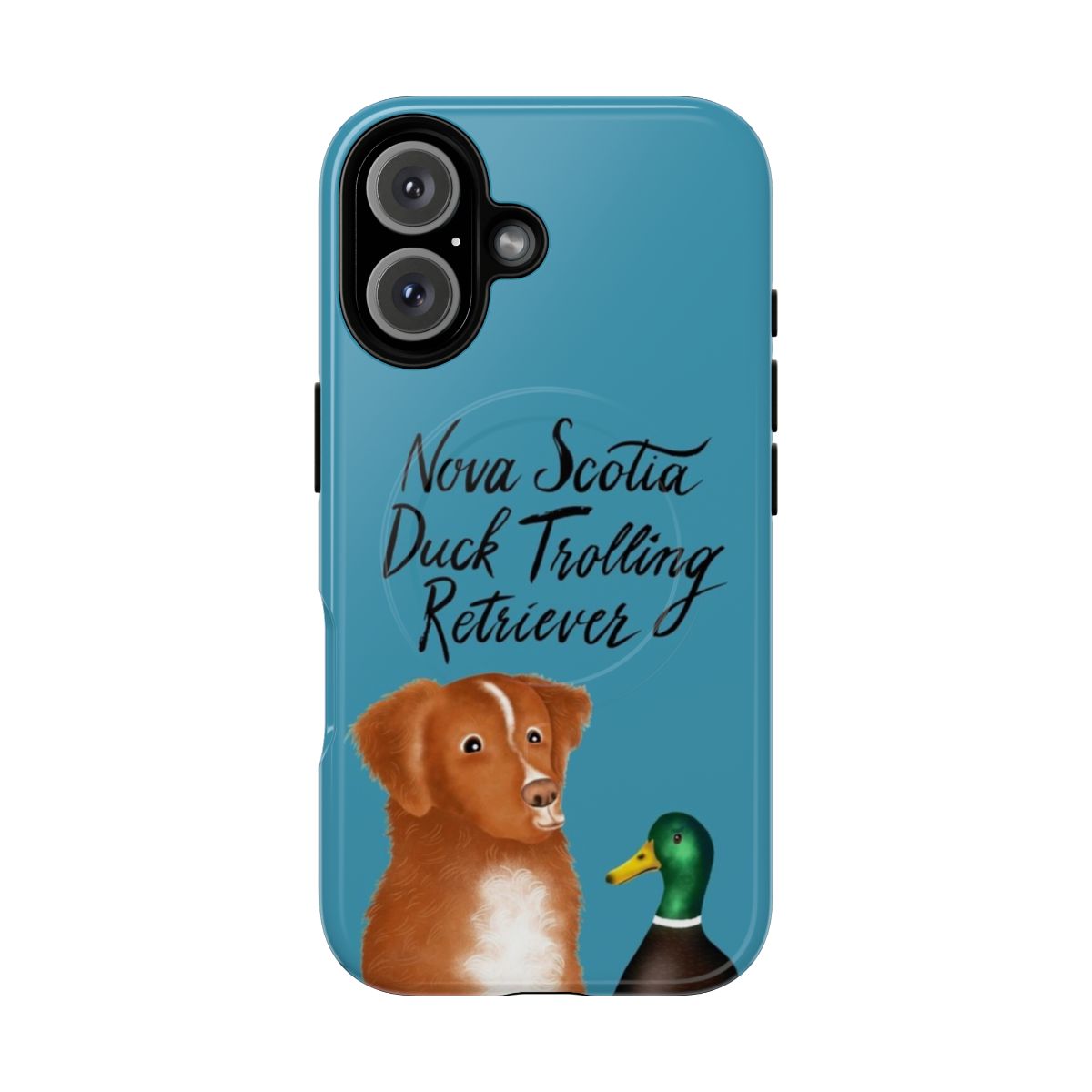 A magnetic tough phone case featuring a cute and funny image of a Nova Scotia Duck Tolling Retriever.