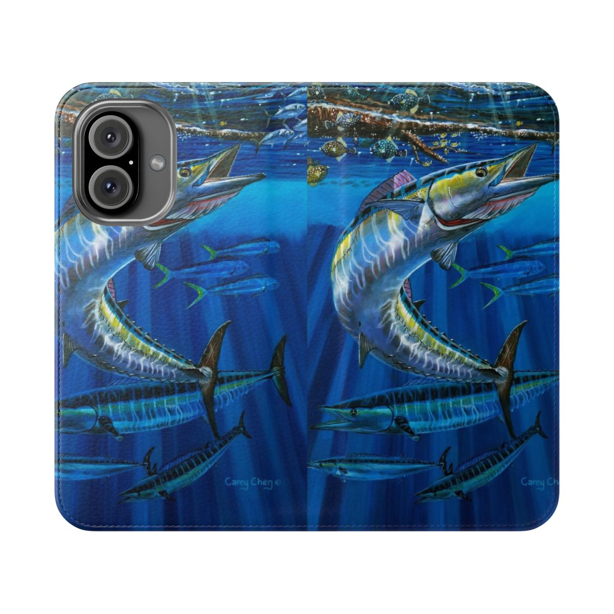 Wahoo-Inspired Flip Cover Phone Case featuring Vibrant Marine Artwork