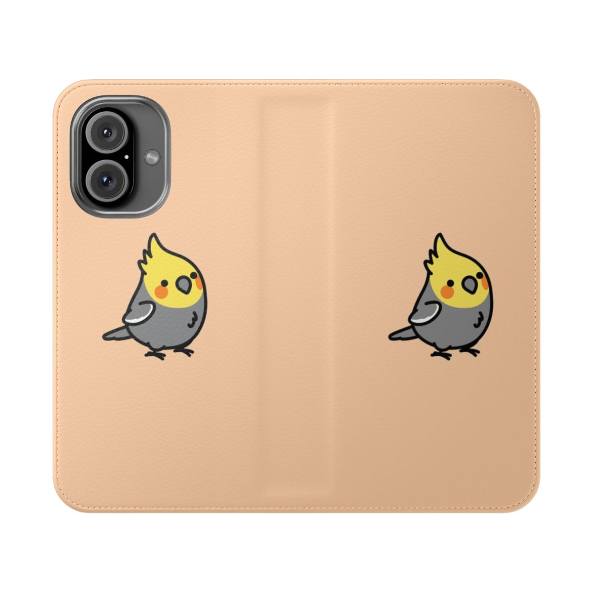 Chubby cockatiel chibi bird graphic on a flip cover phone case