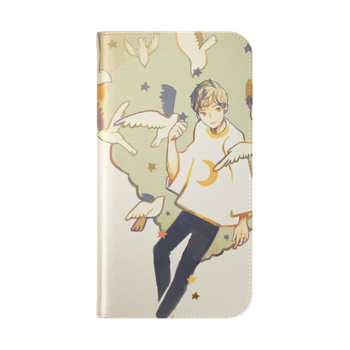 Flip cover phone case with an anime-inspired stars design - Folded Back