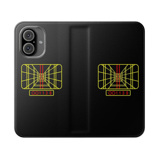 Retro sci-fi inspired flip phone case with Star Wars themed graphics