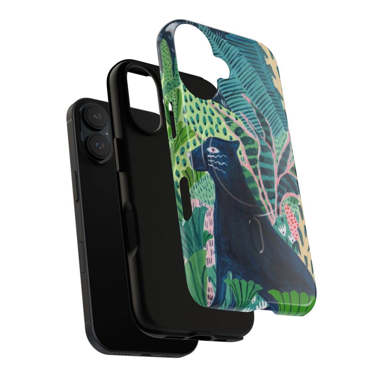 Magnetic tough phone case featuring a vibrant jungle cat design - Layers