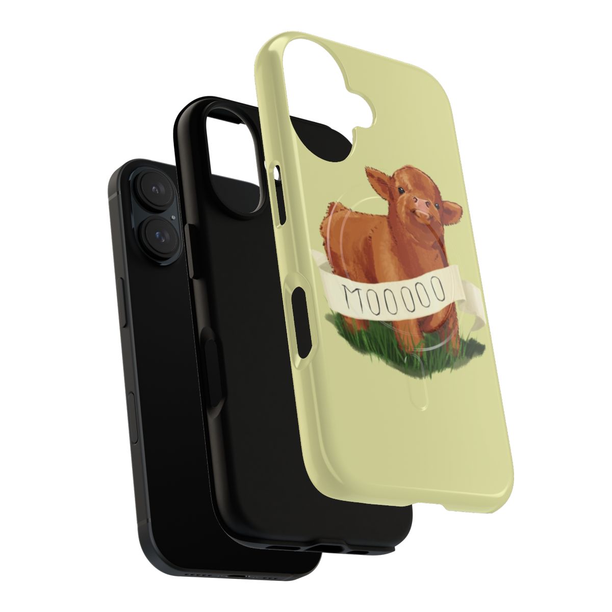 Cute phone case featuring a baby highland cow in a nature scene - Layers