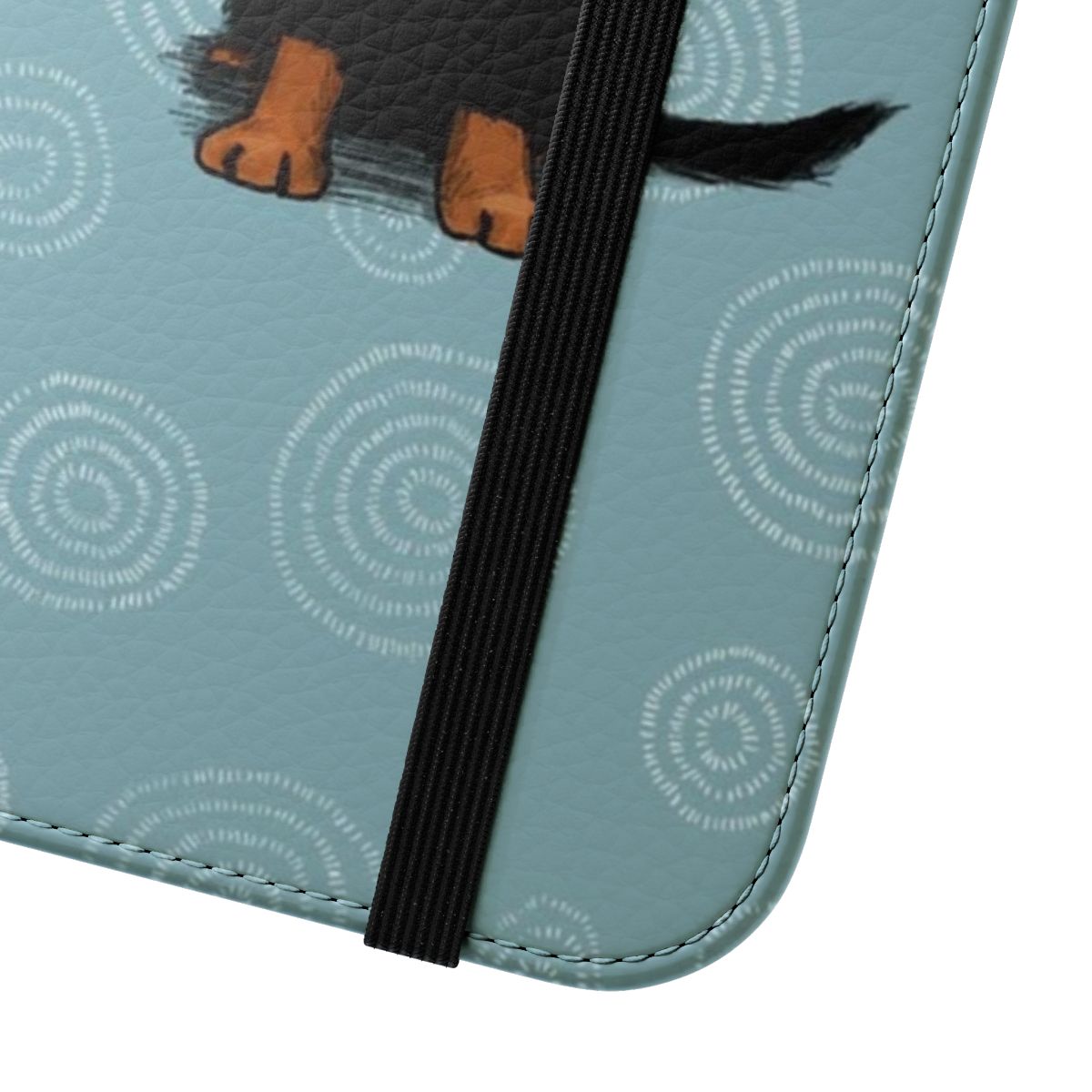 Cute black and tan dachshund puppy dog on a flip cover phone case - Close Up