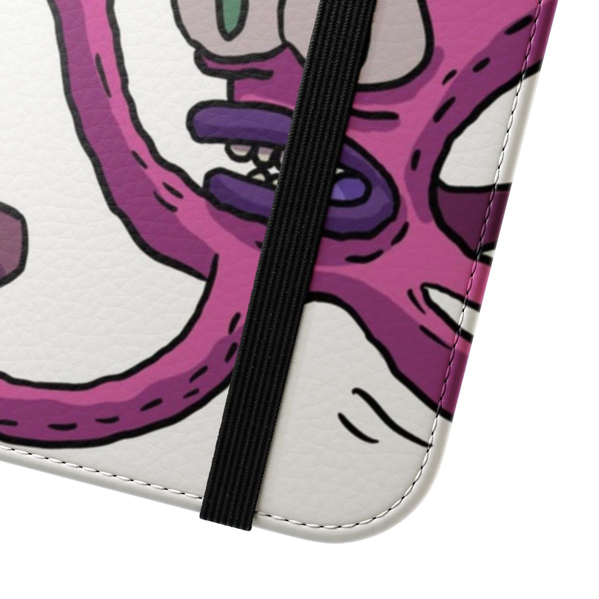 Vibrant and whimsical phone case featuring a space octopus creature on a starry, cosmic background - Close Up