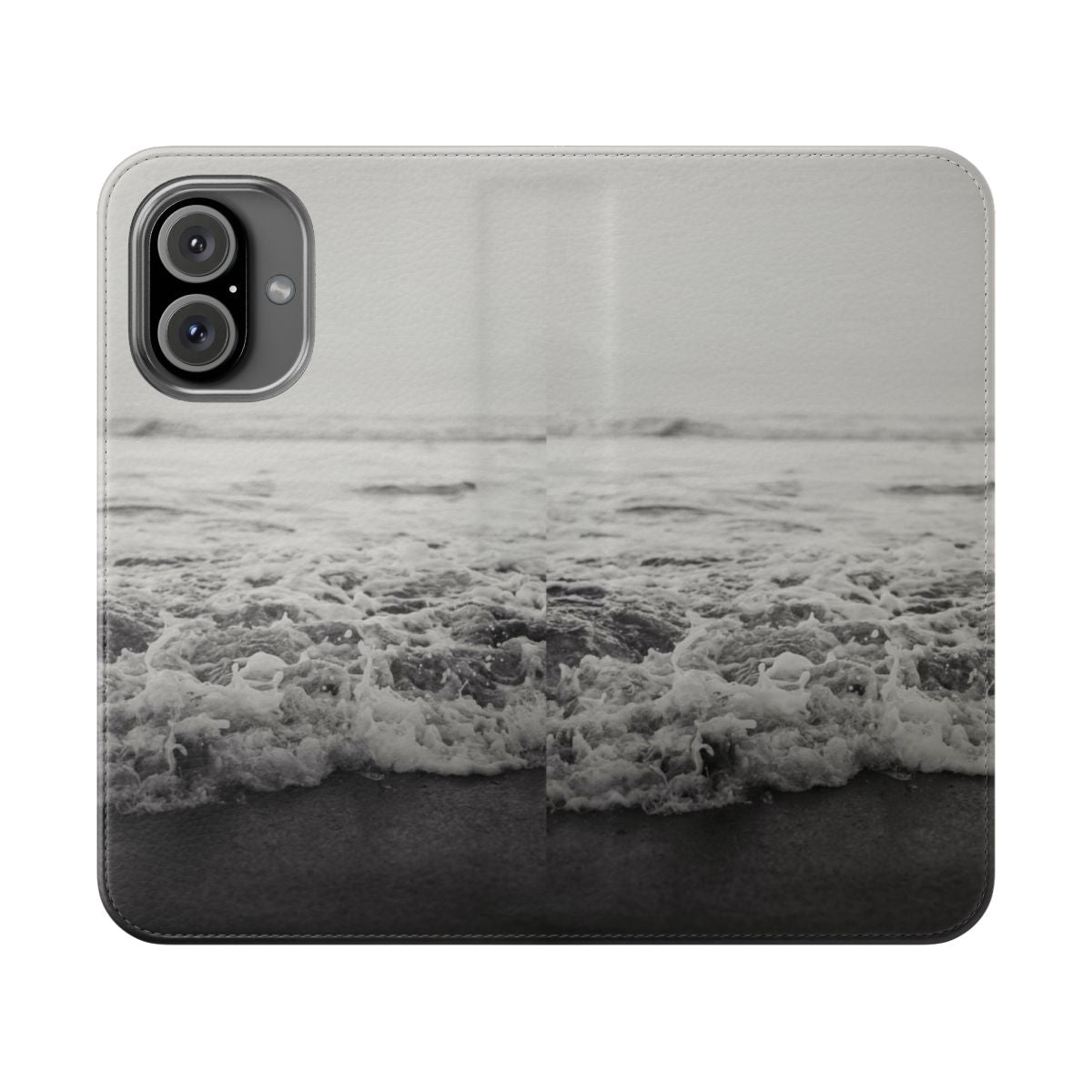 Coastal-inspired flip cover phone case with ocean waves design