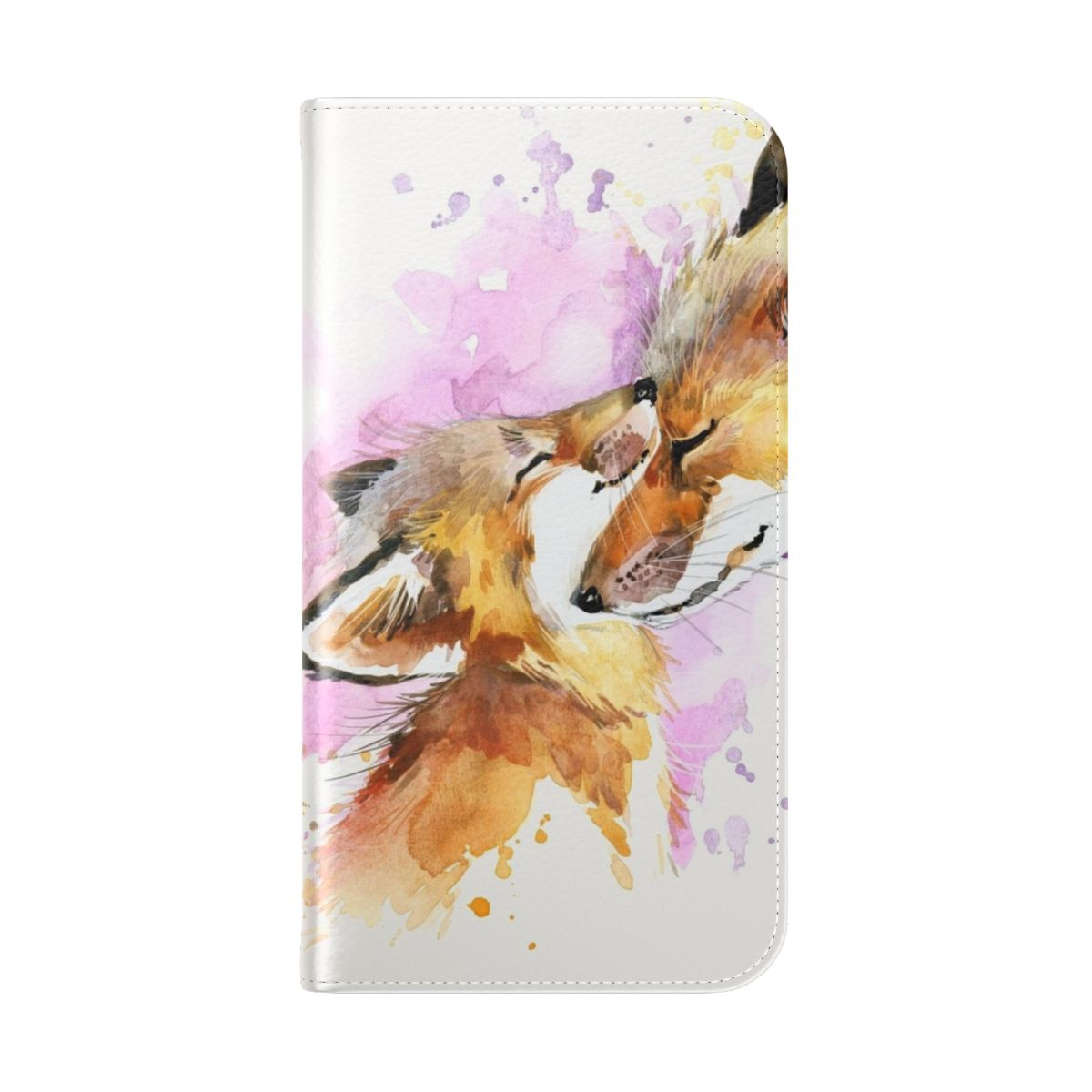 Watercolor illustration of a fox mother and cub on a phone case - Folded Back