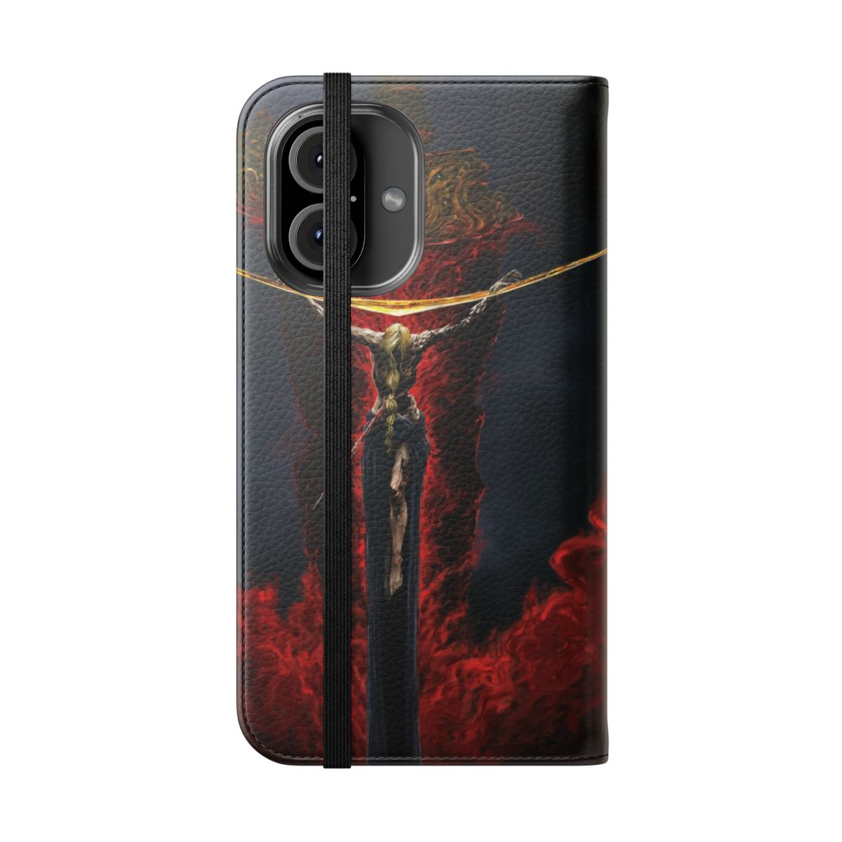 Fantasy-style flip cover phone case with Marika design, inspired by the Elden Ring video game - Folded Front