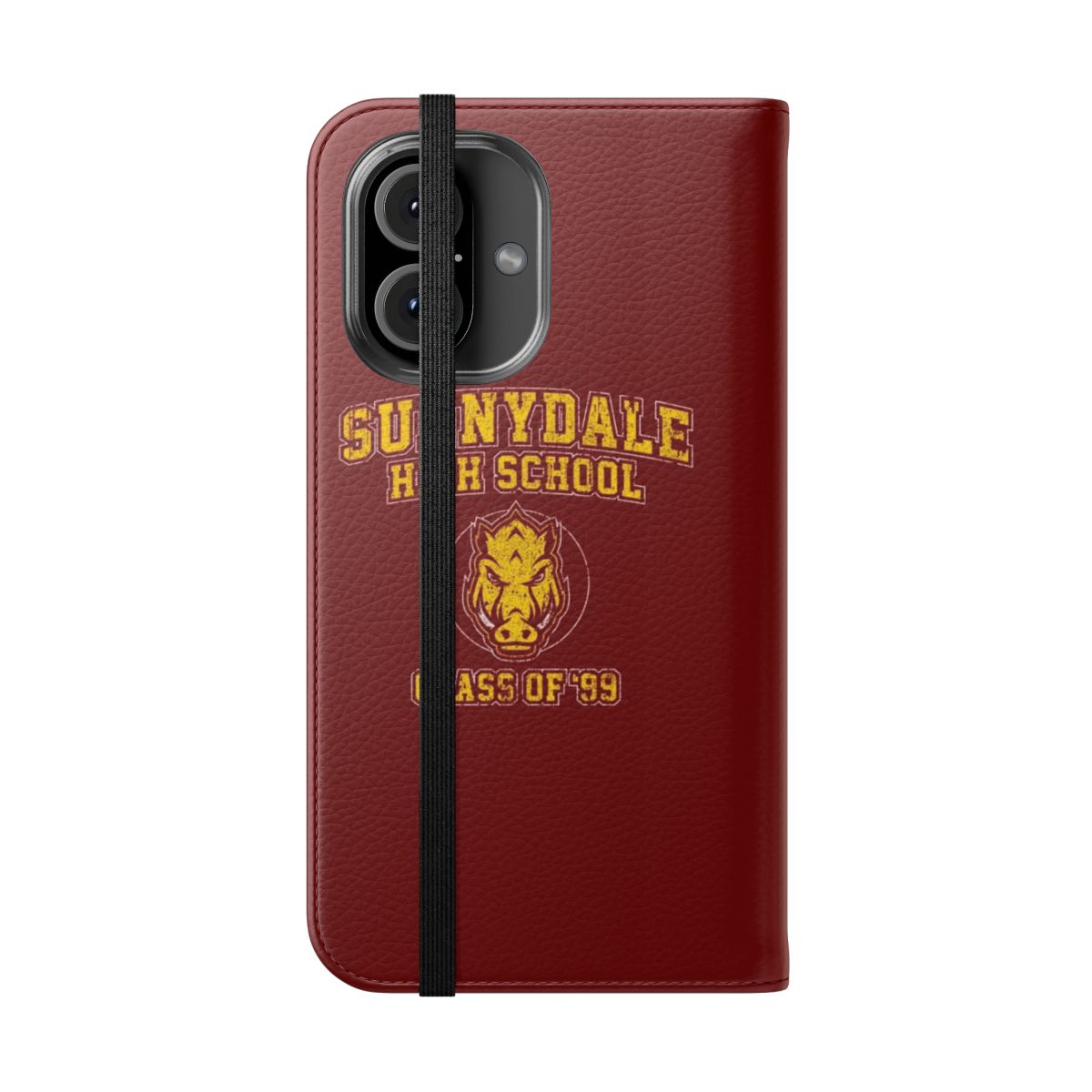 Flip cover phone case featuring the Sunnydale High School Class of '99 logo and characters from Buffy the Vampire Slayer. - Folded Front