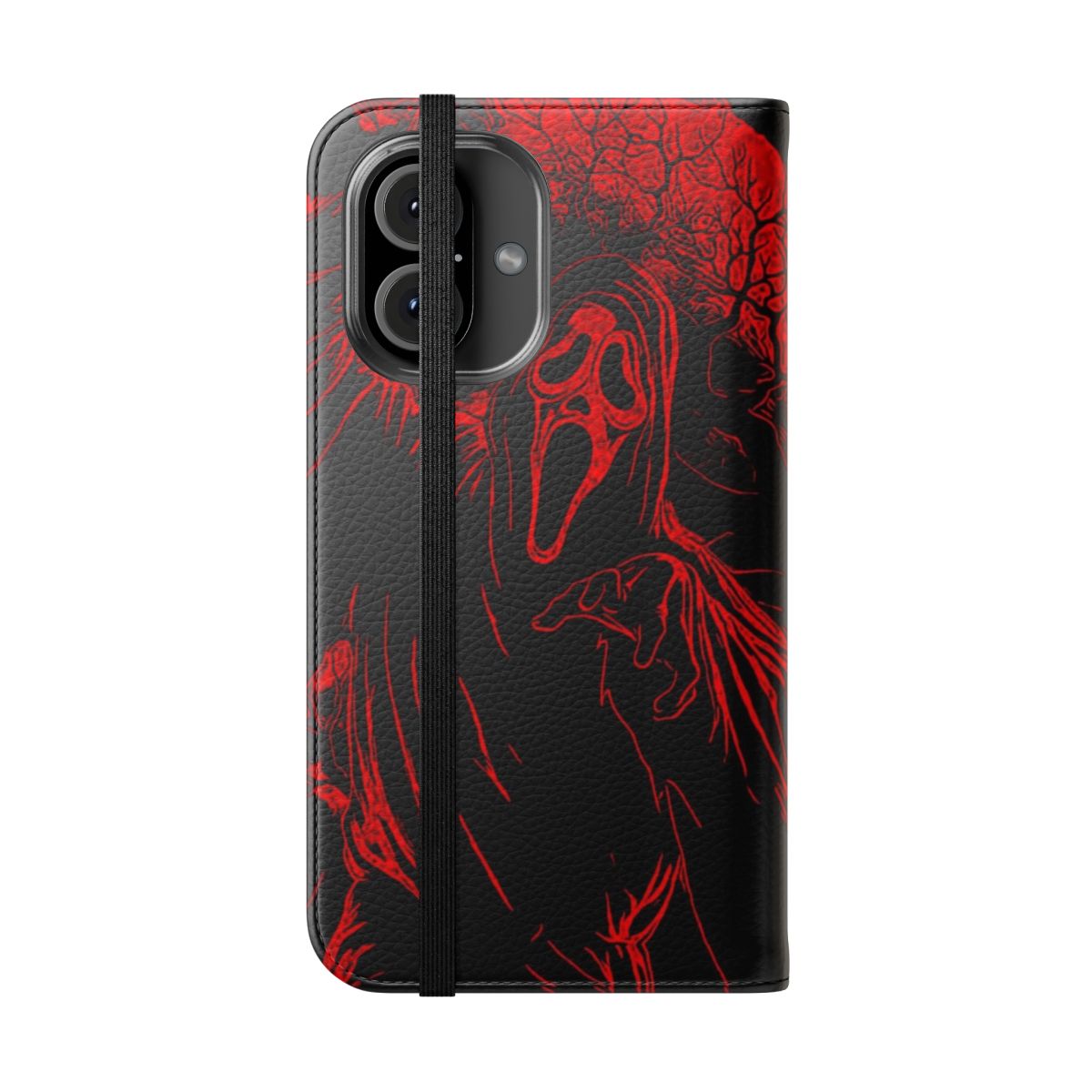 Spooky Ghostface-themed phone case with a flip cover design - Folded Front