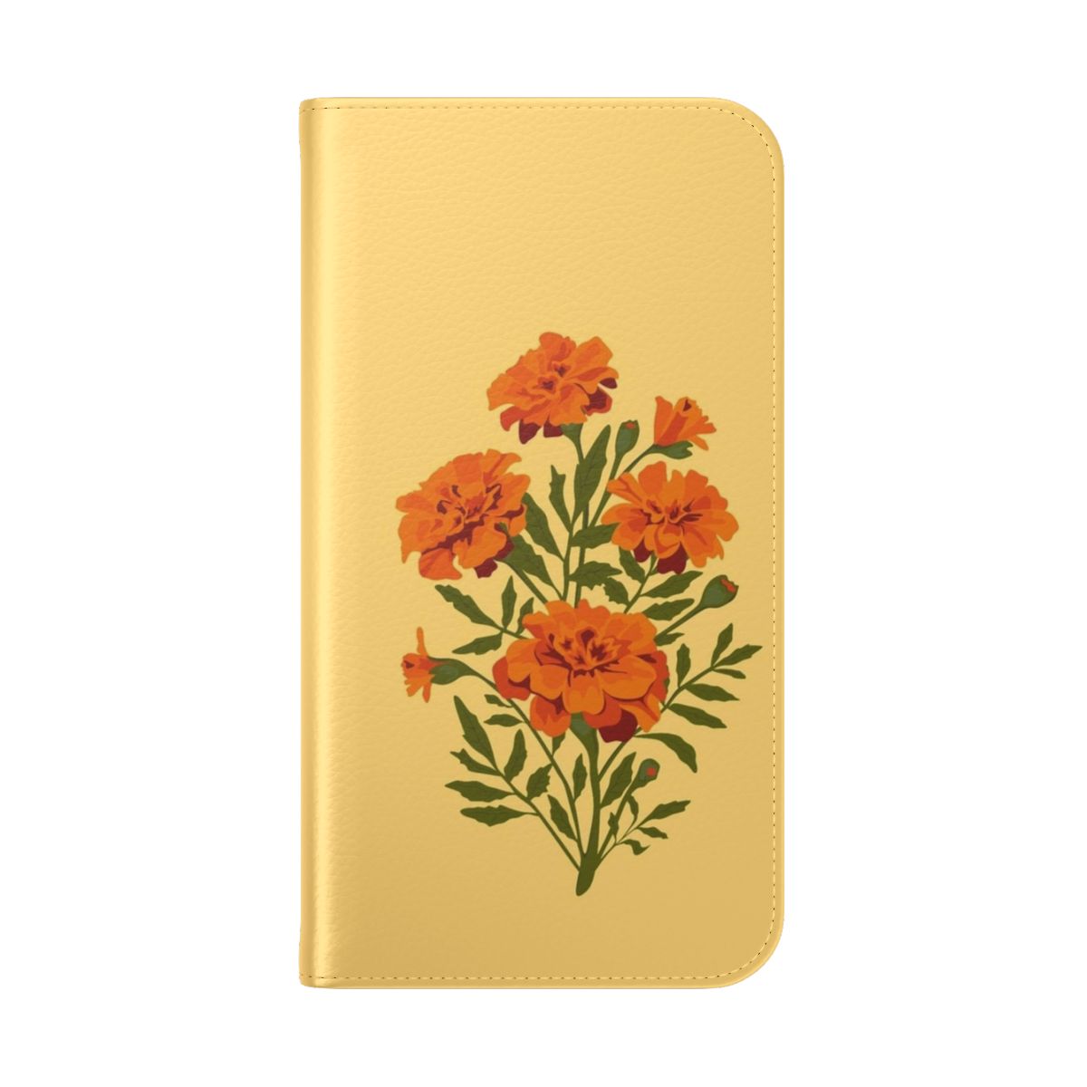 Colorful marigold flowers in a botanical, nature-inspired phone case design - Folded Back