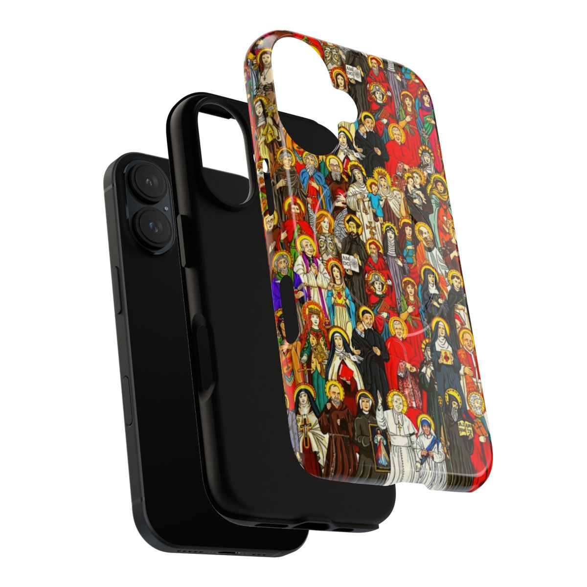 Magnetic tough phone case featuring Catholic saints like Padre Pio, St. John Paul II, St. Francis, and St. Anthony - Layers