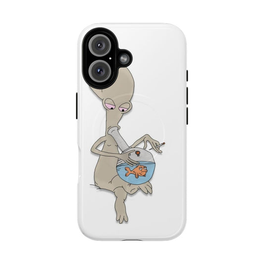 Custom phone case featuring Roger the Alien from American Dad smoking weed