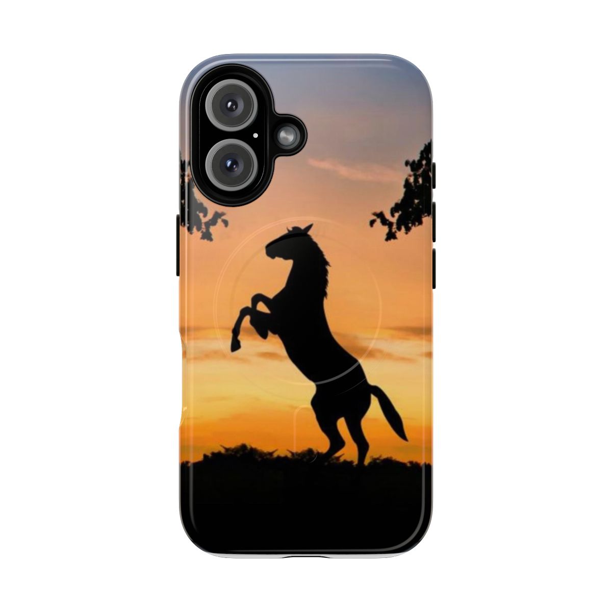 Sunset landscape with silhouetted horses on a magnetic protective phone case