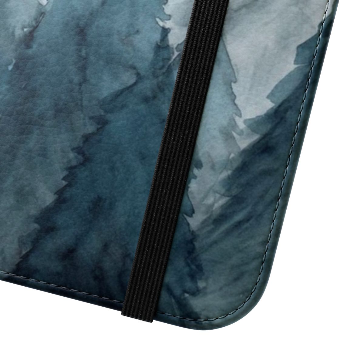 A clear phone case with a beautiful watercolor winter forest scene design. - Close Up