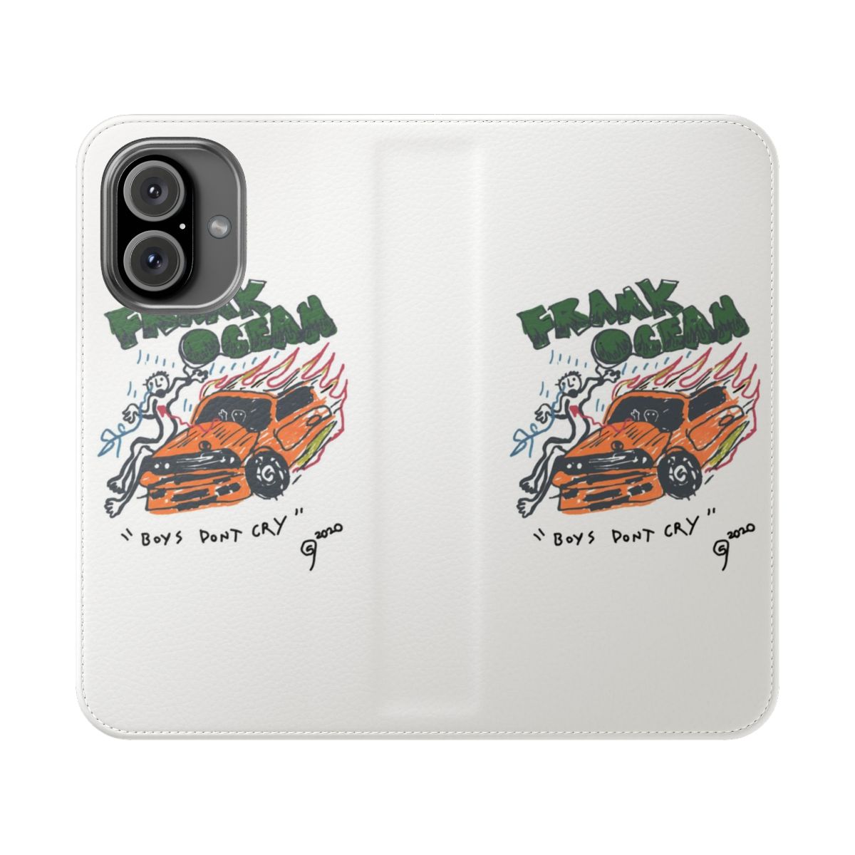 Artistic flip cover phone case design featuring Frank Ocean's Blonde album artwork and car imagery.