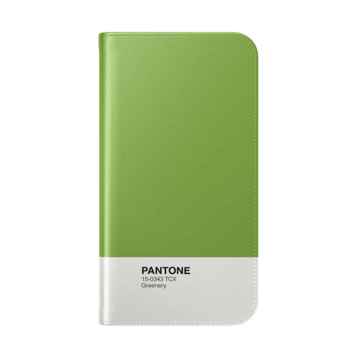 Pantone Flip Cover Phone Case in Vibrant Greenery Color - Folded Back